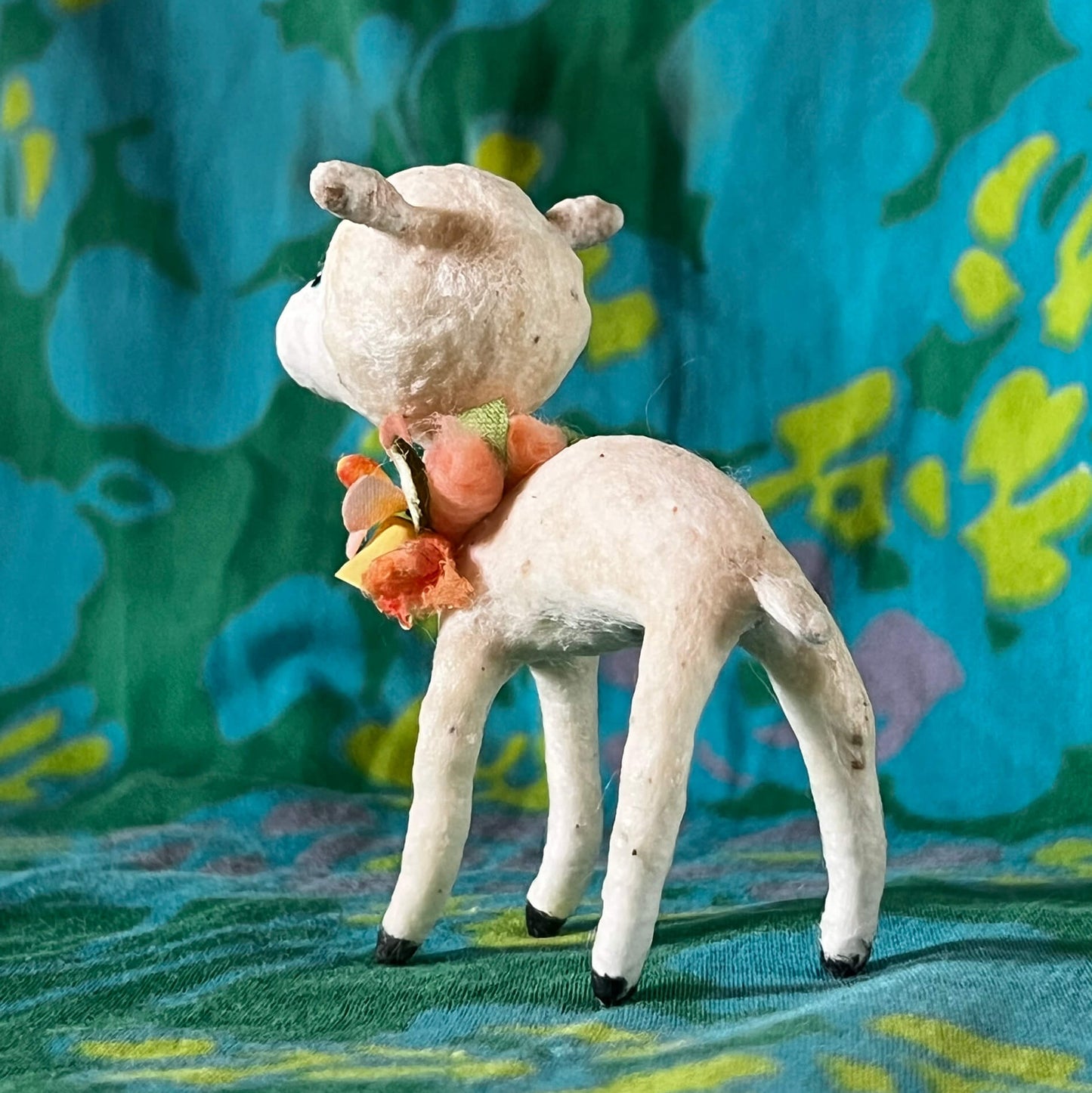 Lamb with Yellow Bell Spun Cotton Figurine