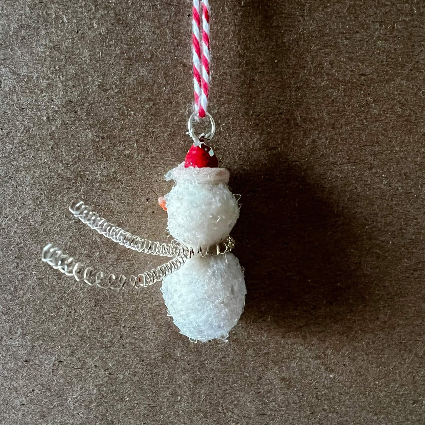 Mini Spun Cotton Snowman with Red Pointed Hat Ornament