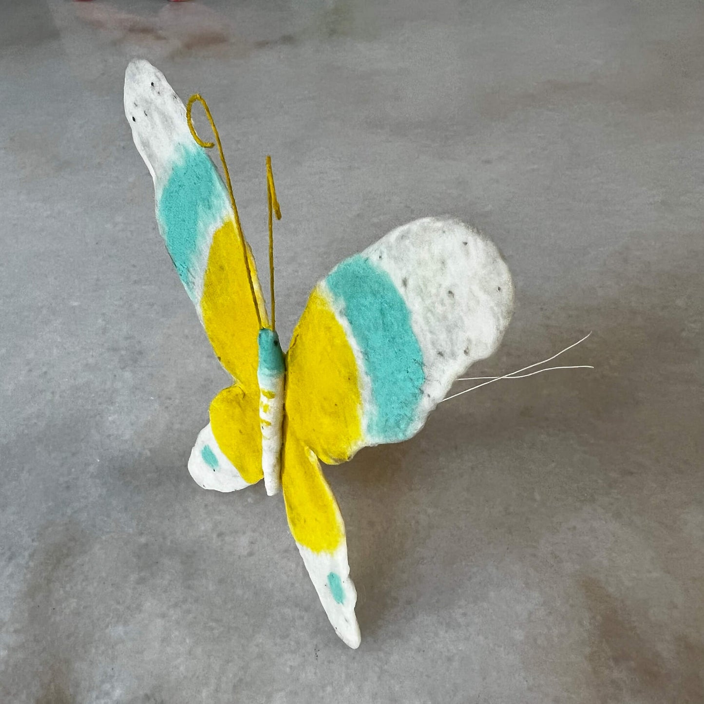 Handmade Spun Cotton Turquoise and Yellow Butterfly