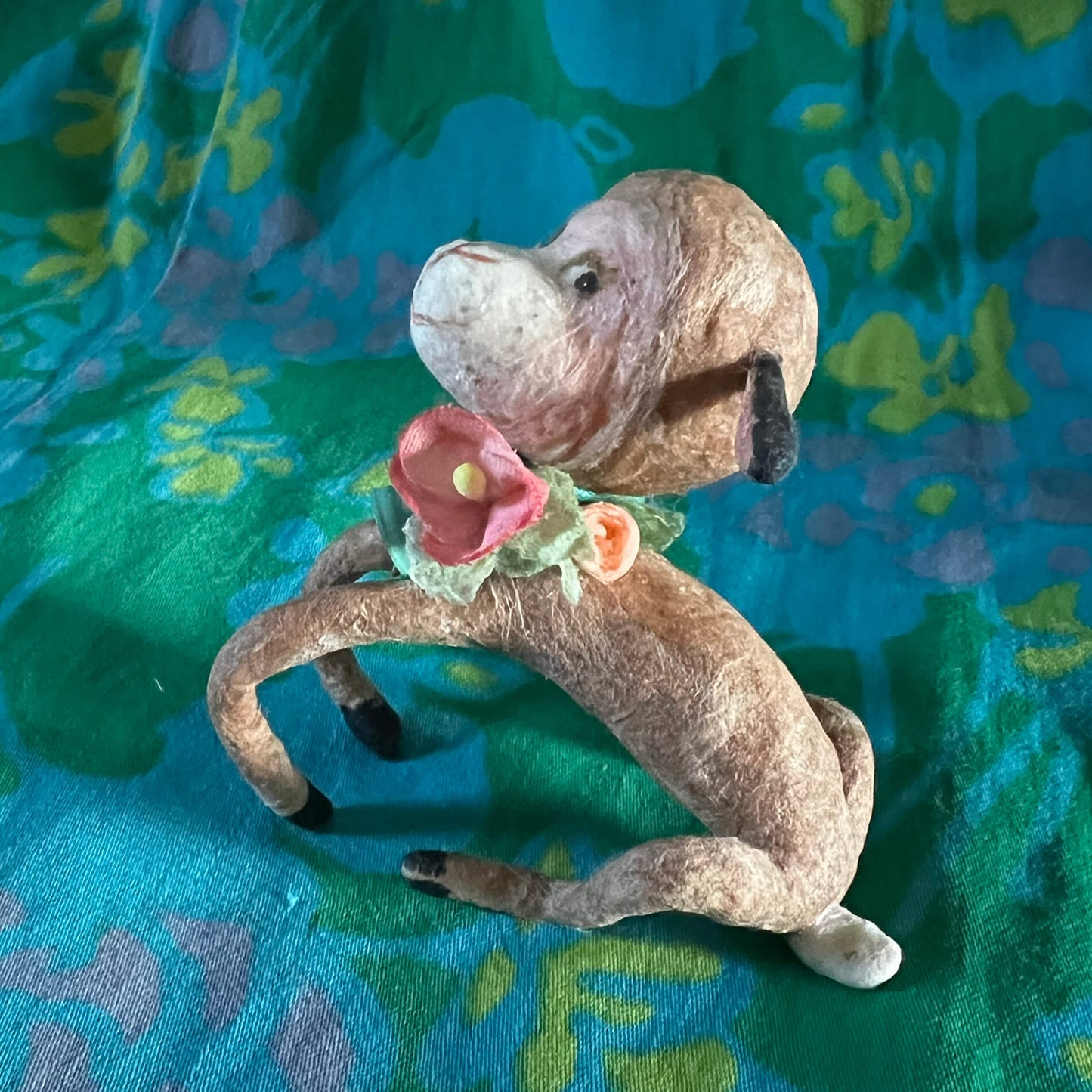 Lamb with Turquoise Bell Spun Cotton Figurine