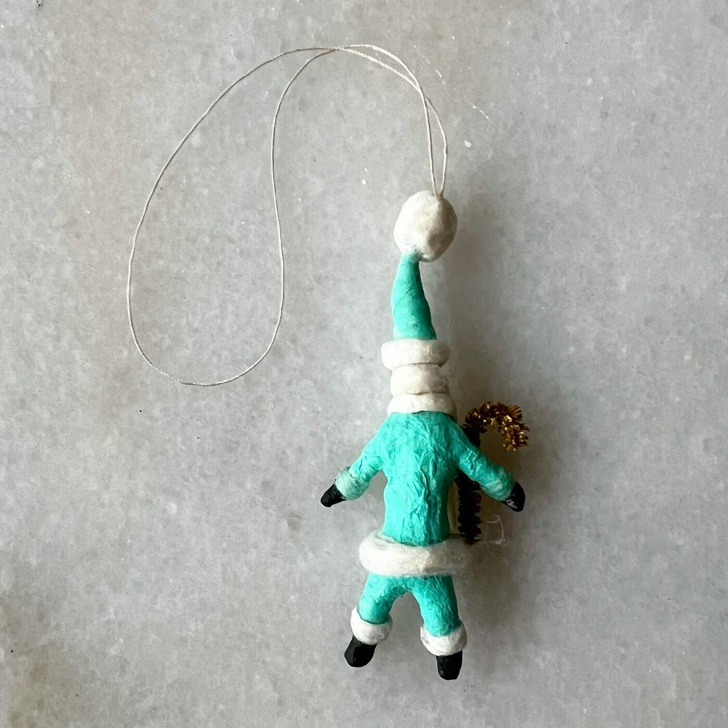 Aqua Gnome, Handmade Spun Cotton Ornament