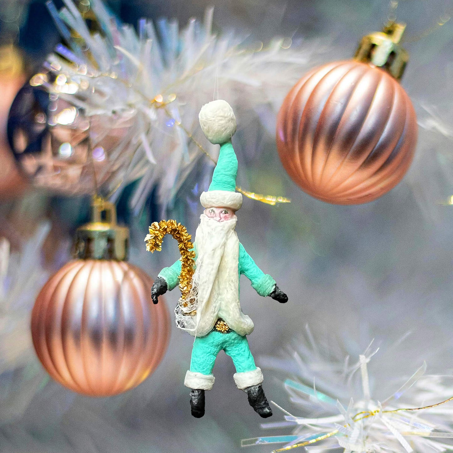 Aqua Gnome, Handmade Spun Cotton Ornament