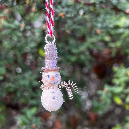 Extra Mini Grinning Spun Cotton Snowman Ornament