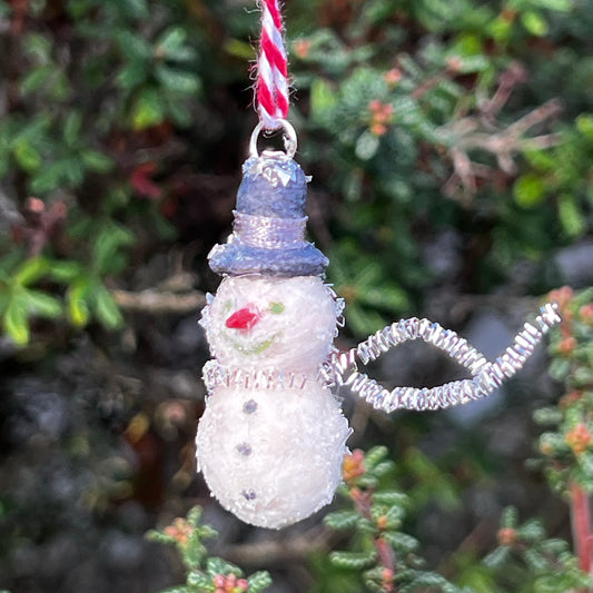 Mini Spun Cotton Snowman with Black Buttons Ornament