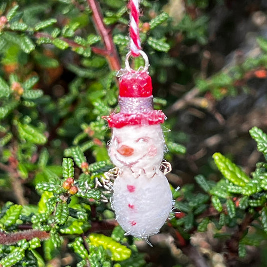 Mini Spun Cotton Snowman with Red Hat Ornament