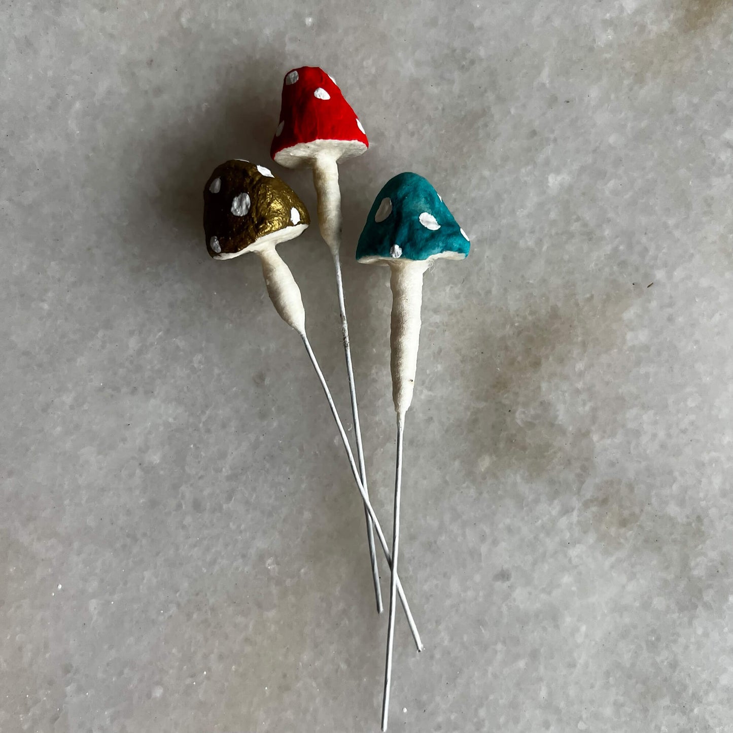 Mini Mushroom Sticks, Handmade Spun Cotton Ornaments