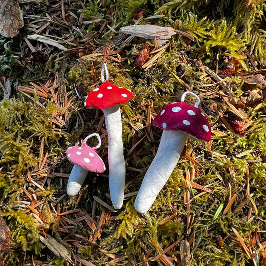 Mini Mushroom Ornament Pack Handmade Paperclay