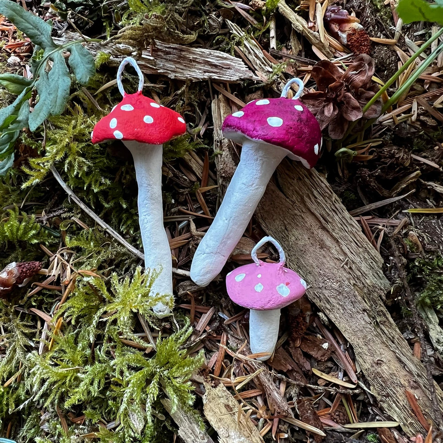 Mini Mushroom Ornament Pack Handmade Paperclay