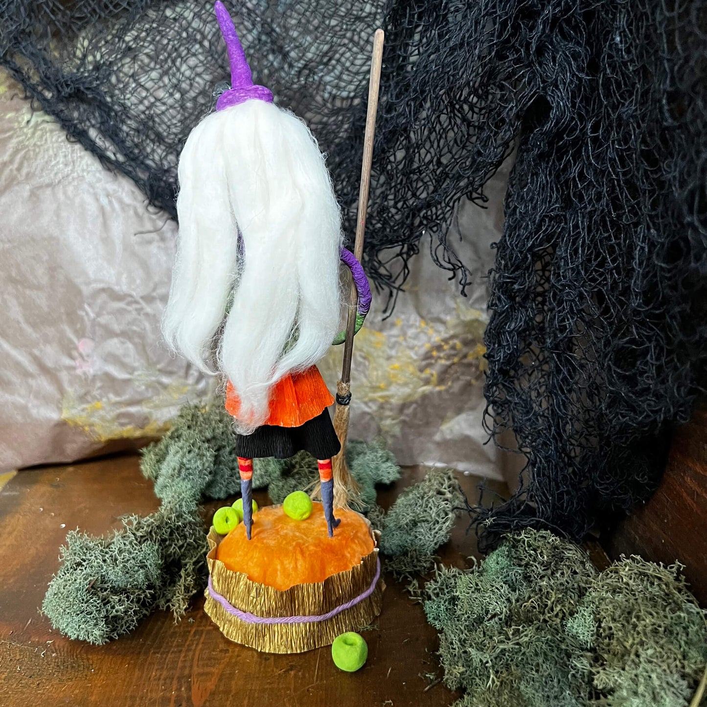 Amethyst the Witch, Handmade Spun Cotton Halloween Figurine