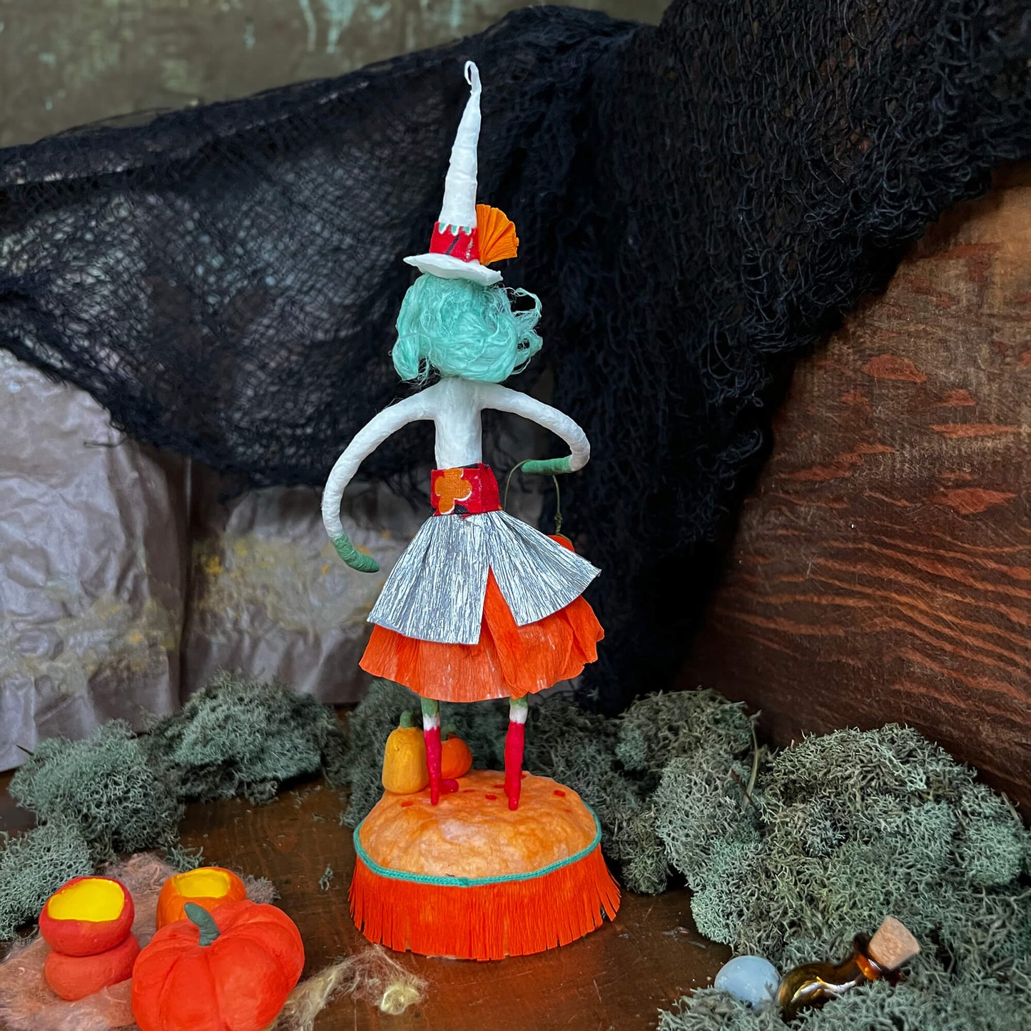 Luna the Witch, Handmade Spun Cotton Halloween Figurine