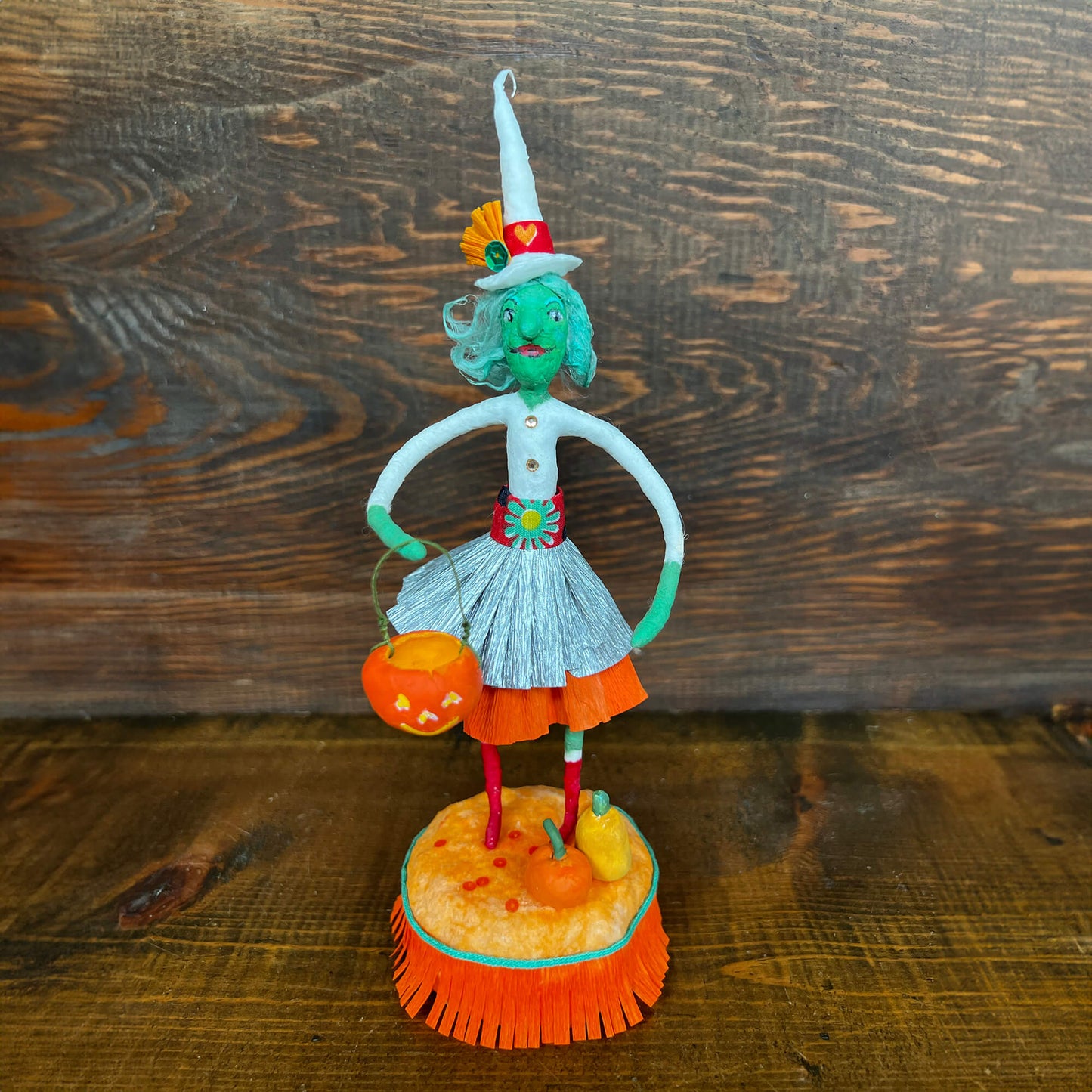 Luna the Witch, Handmade Spun Cotton Halloween Figurine