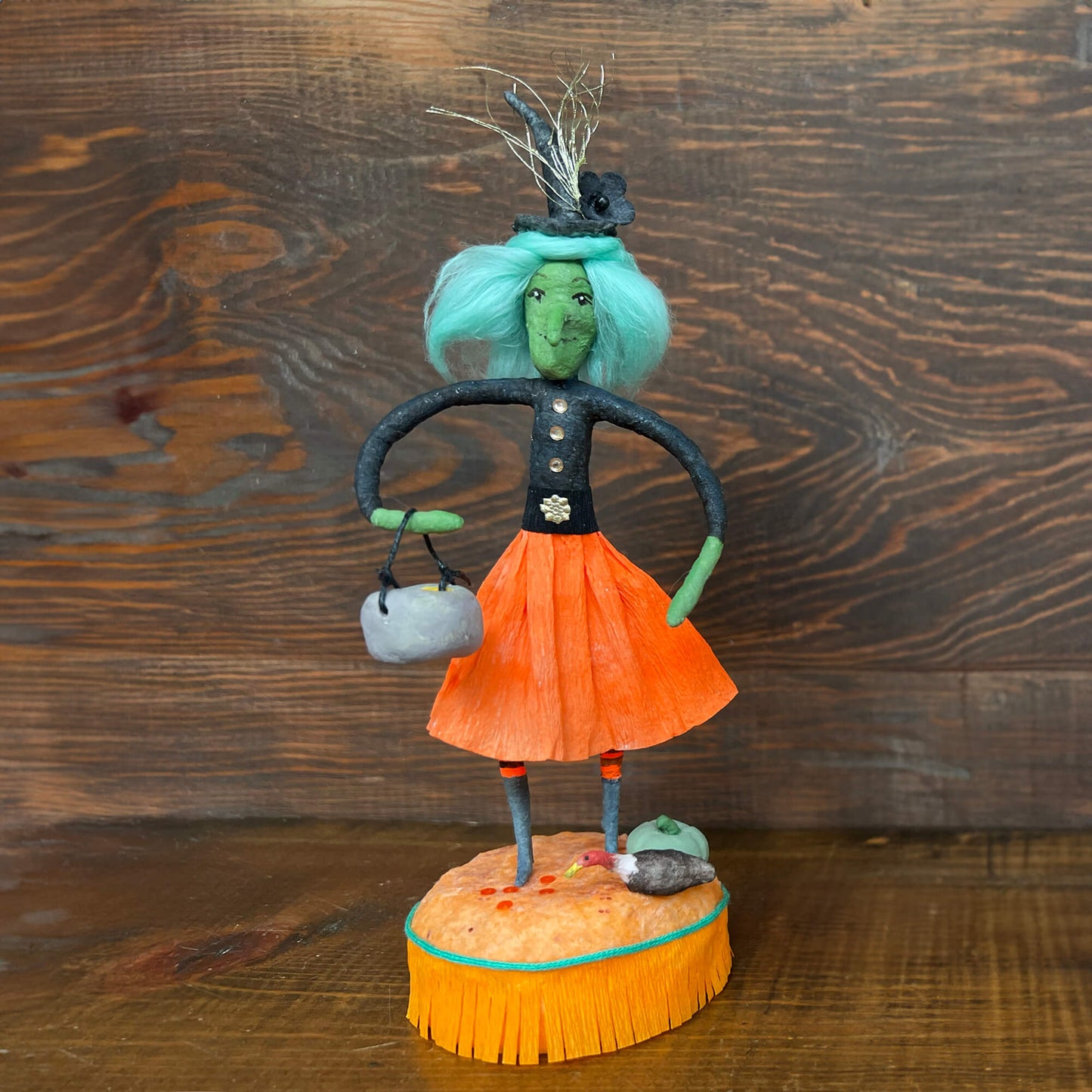 Belladonna the Witch, Handmade Spun Cotton Halloween Figurine