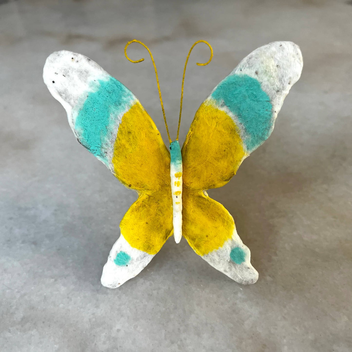 Handmade Spun Cotton Turquoise and Yellow Butterfly