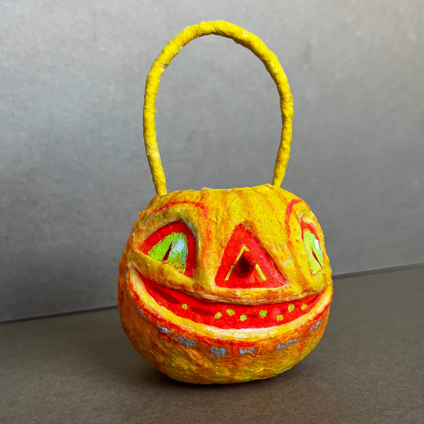 Yellow Pumpkin, Handmade Spun Cotton Halloween Bucket