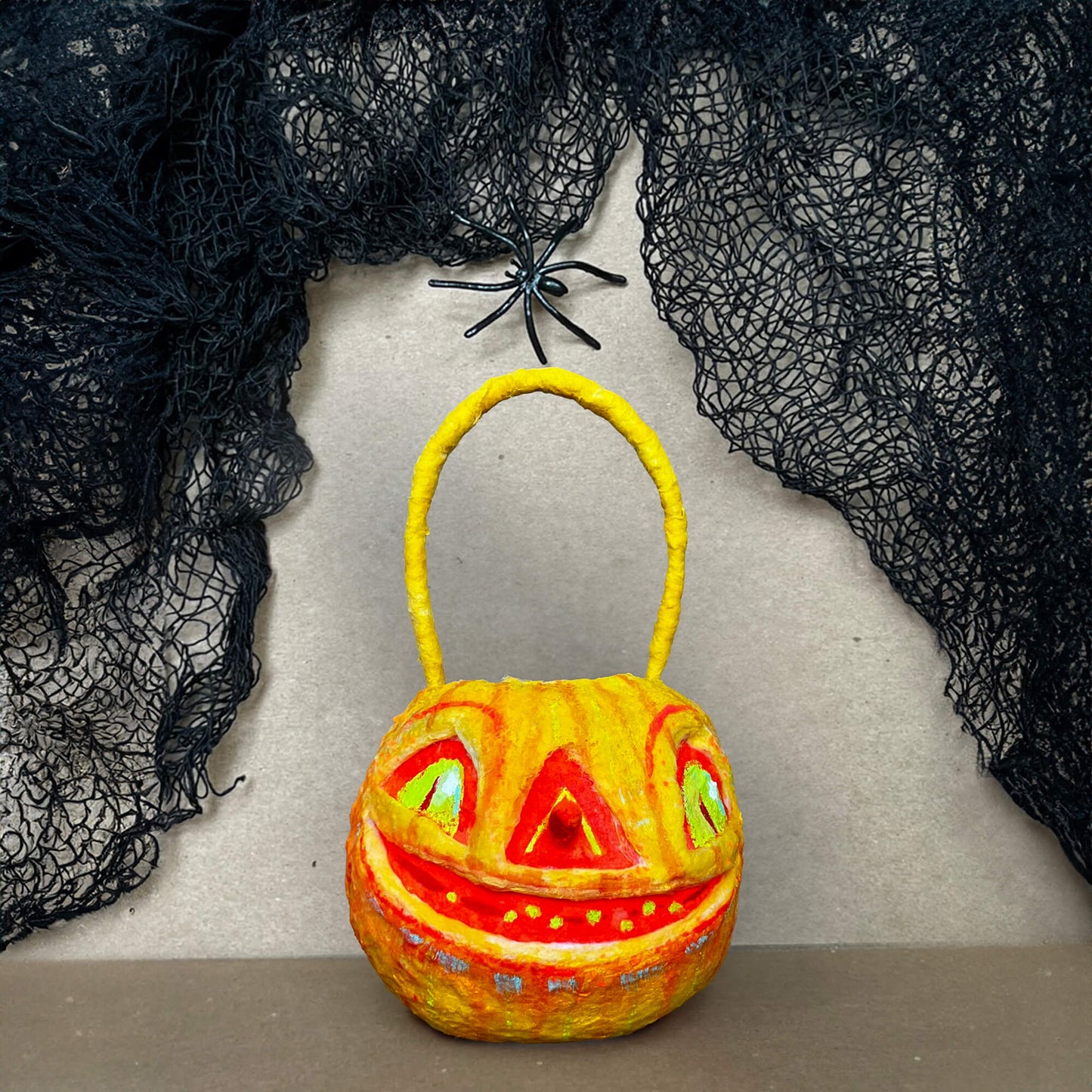 Yellow Pumpkin, Handmade Spun Cotton Halloween Bucket