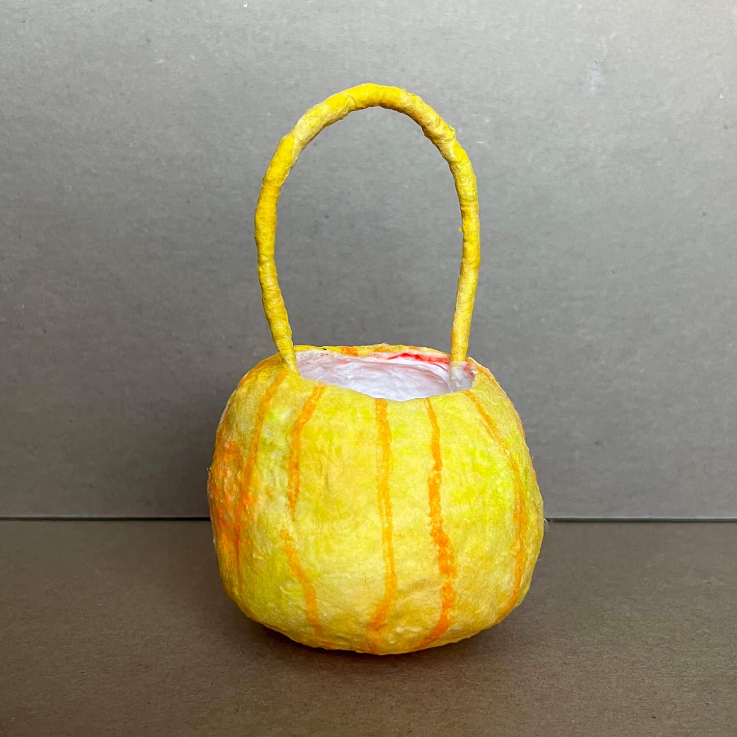 Yellow Pumpkin, Handmade Spun Cotton Halloween Bucket