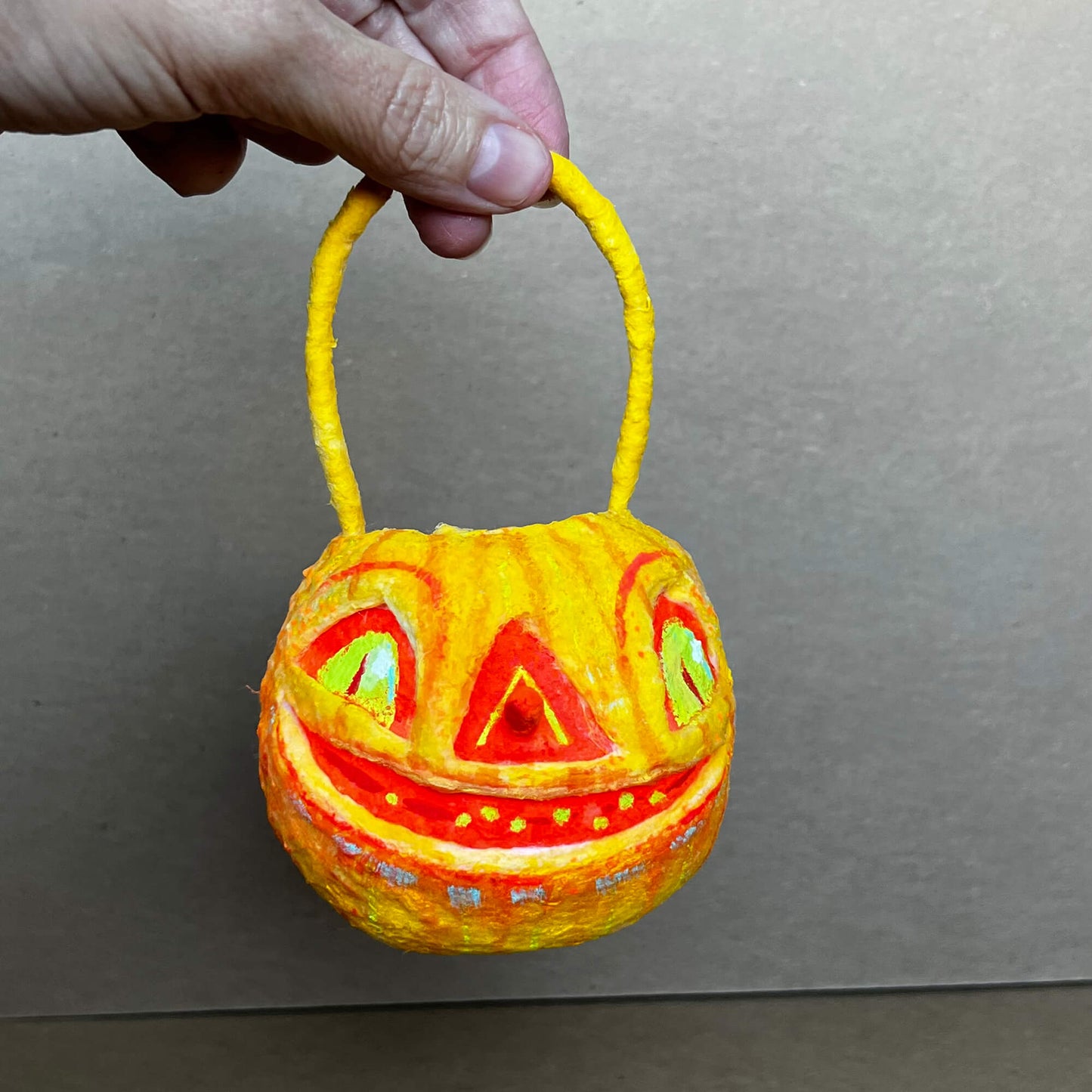 Yellow Pumpkin, Handmade Spun Cotton Halloween Bucket