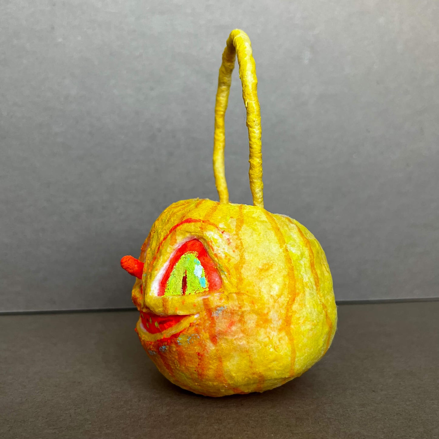 Yellow Pumpkin, Handmade Spun Cotton Halloween Bucket