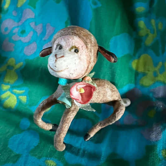 Lamb with Turquoise Bell Spun Cotton Figurine