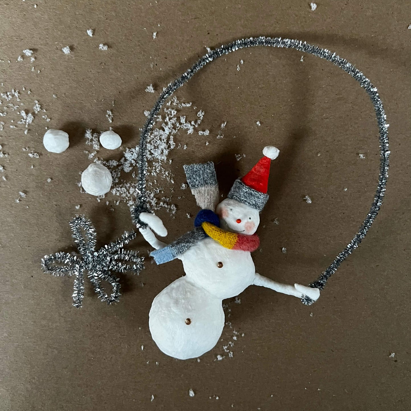Snowman Circle Swing, Handmade Spun Cotton Ornament
