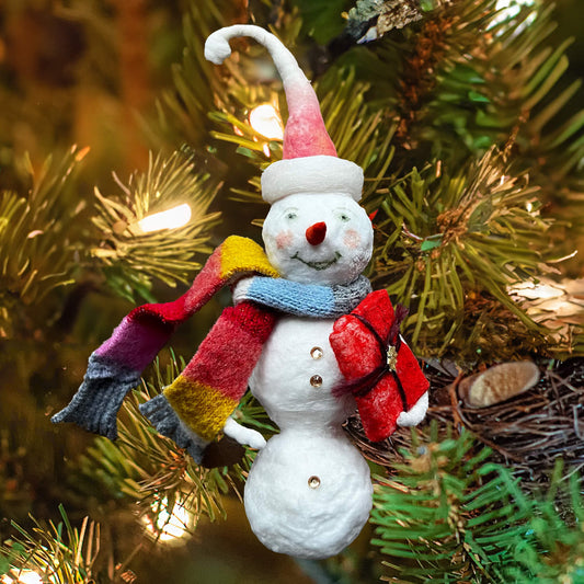 Pink Pixie Snowlady, Handmade Spun Cotton Ornament