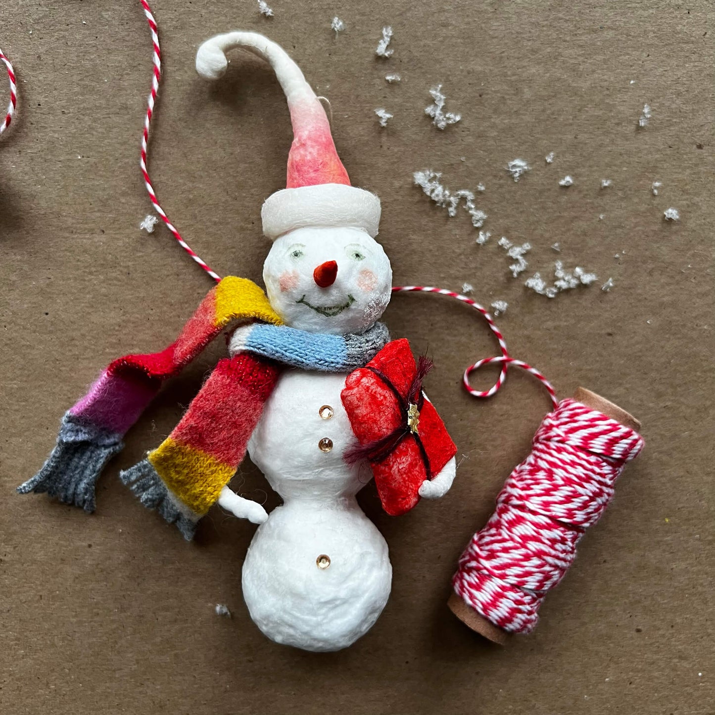 Pink Pixie Snowlady, Handmade Spun Cotton Ornament