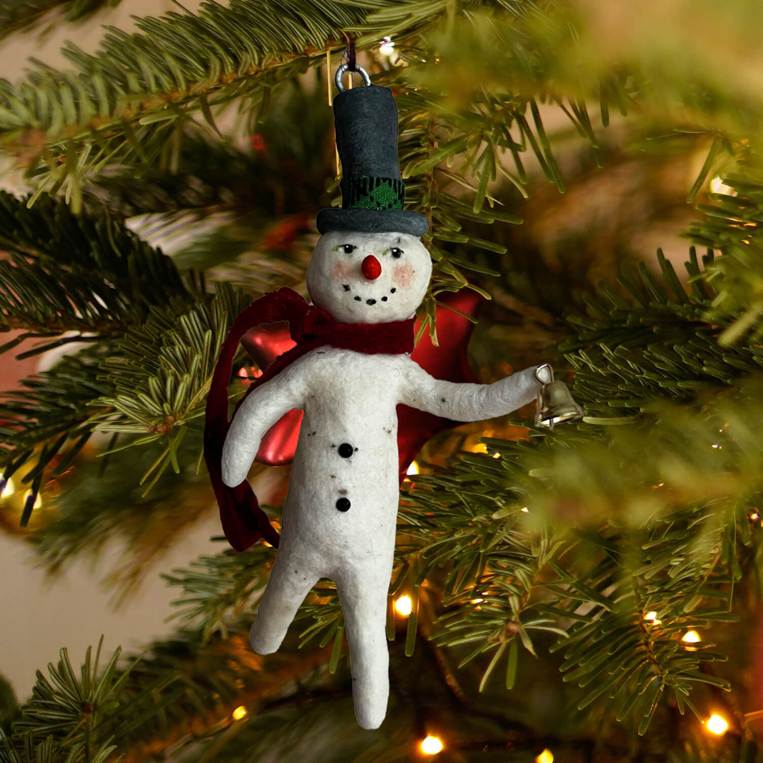 Newest SNOWMAN spun cotton / spun head BOY w/snowman vintage style spun cotton snowman 8” figure / vignette in CONE