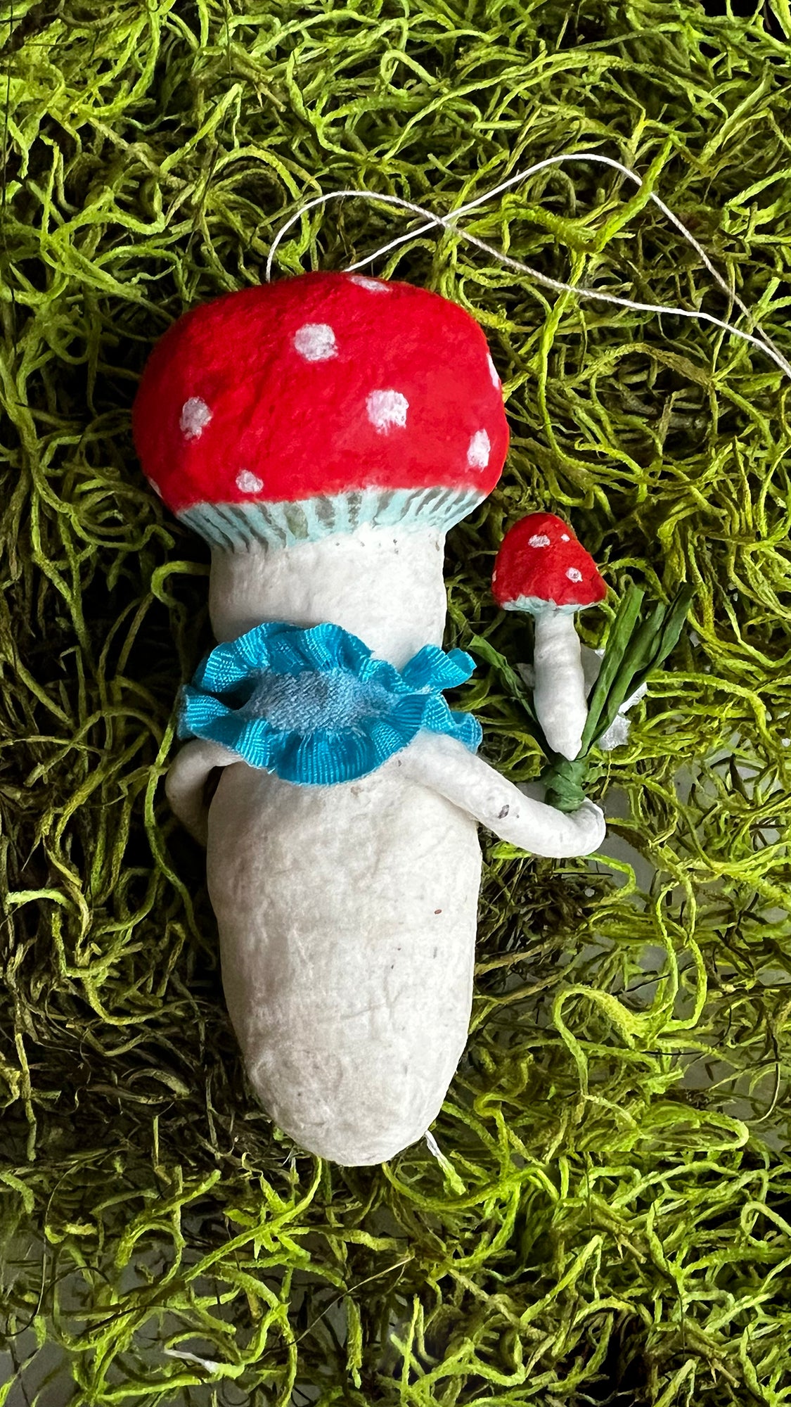 Handmade Spun Cotton Mushroom Ornament