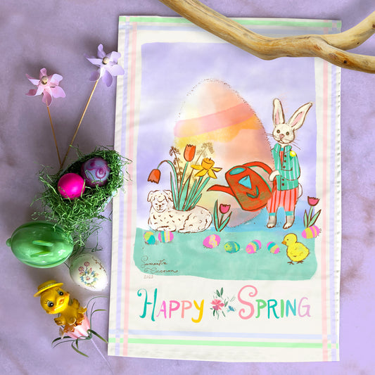 Happy Spring Bunny & Lamb Tea Towel