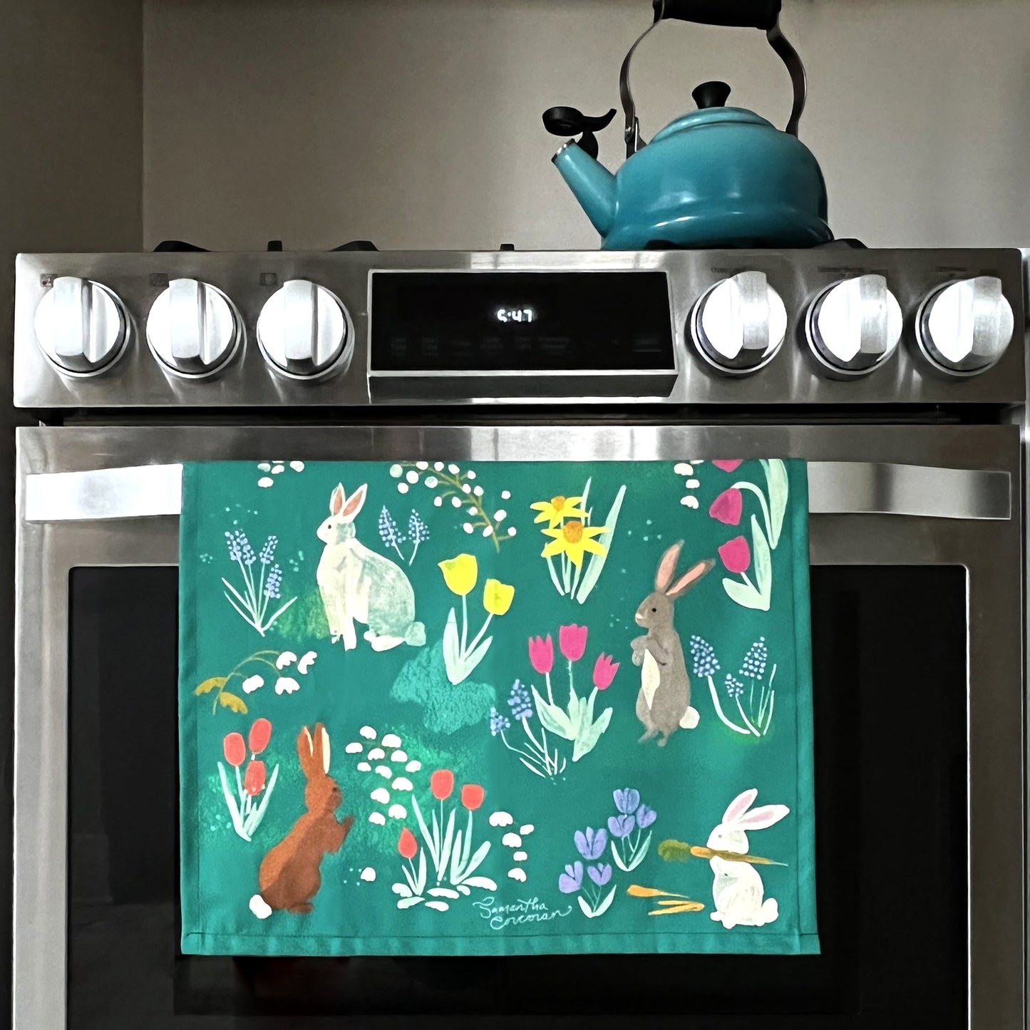 Bunnies & Blooms Tea Towel