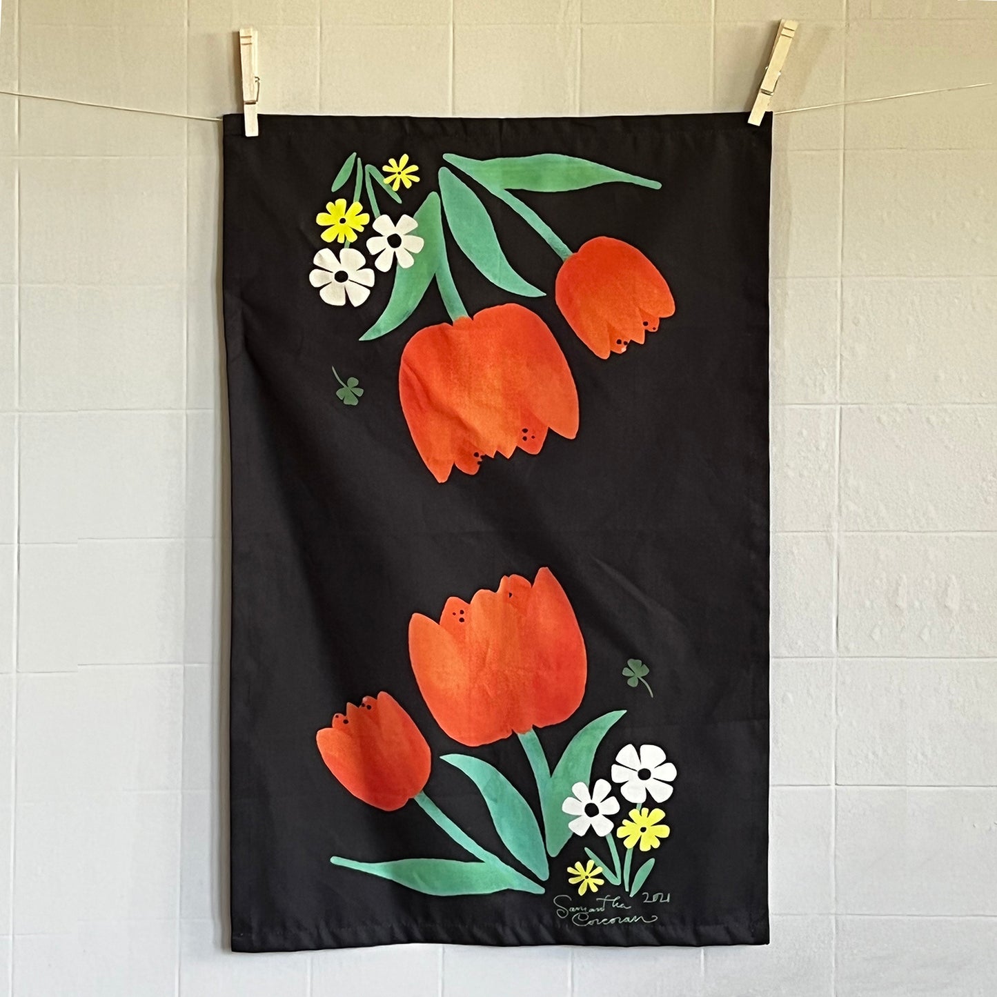 Feeling Folksy Double Tulip Motif Tea Towel